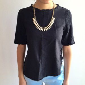 NEW Zara black fringe hem detail short sleeve top
